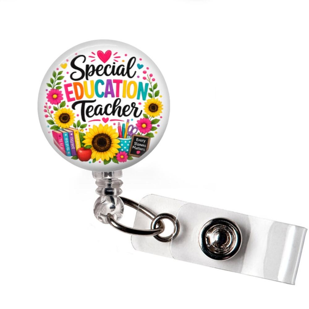 Special Education Teacher Badge Reel SPED Teacher Sunflower Educator Holder